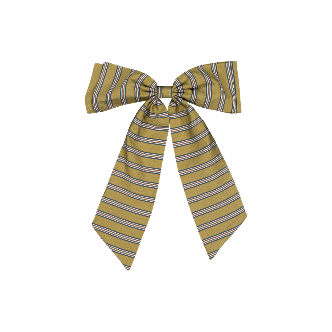 Barrette Noeud Nora - Rayures Olive