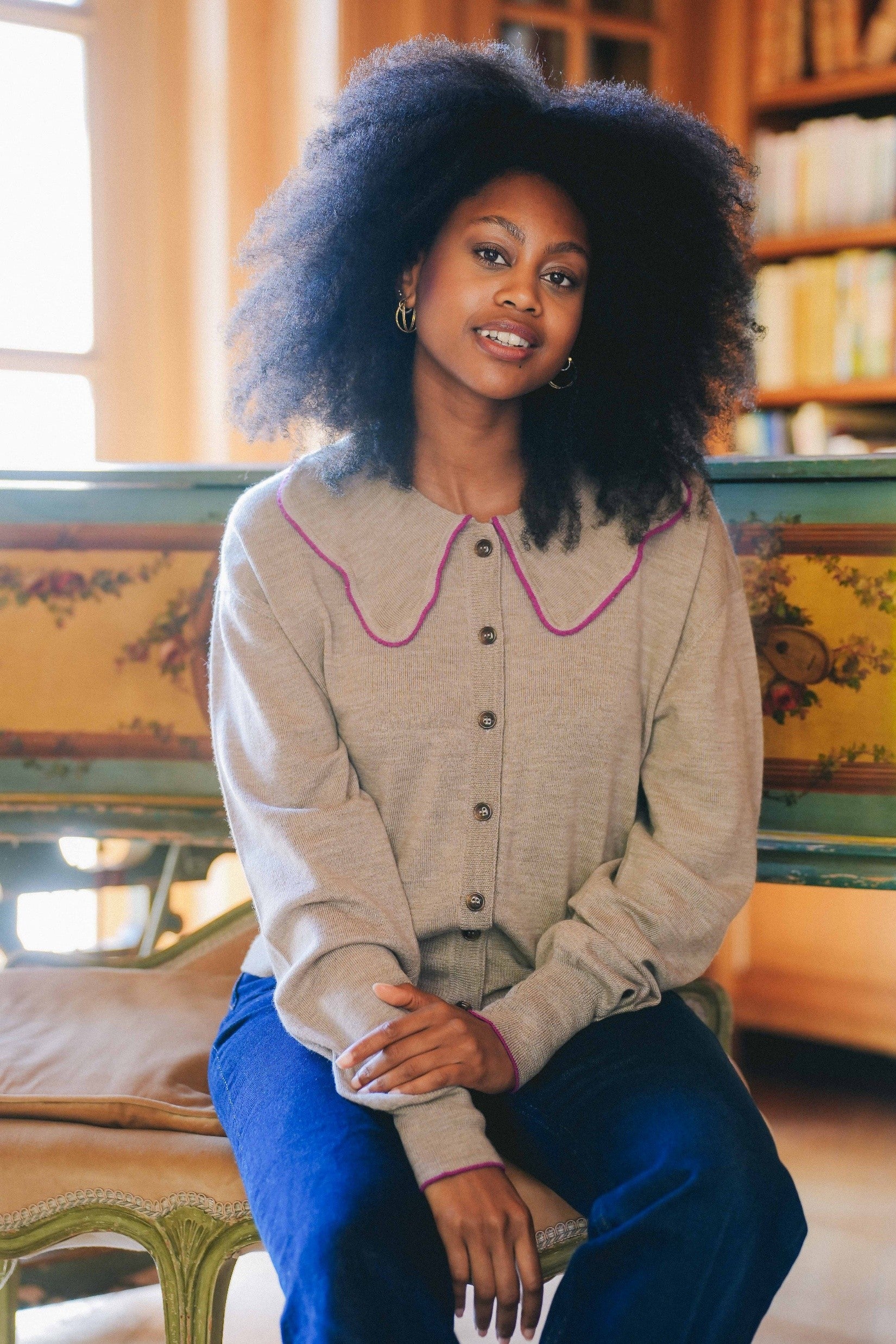 Cardigan COLETTE - Beige / Fushia