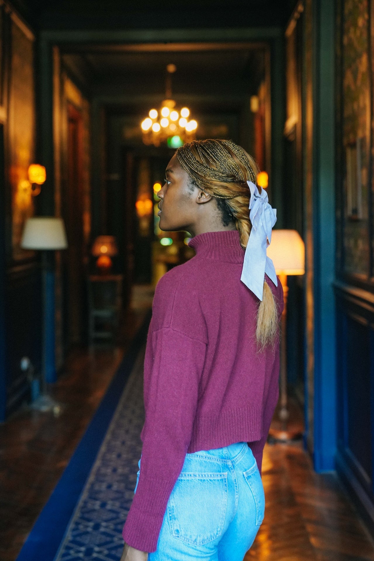 Barrette Noeud Nora - Rayures Bordeaux