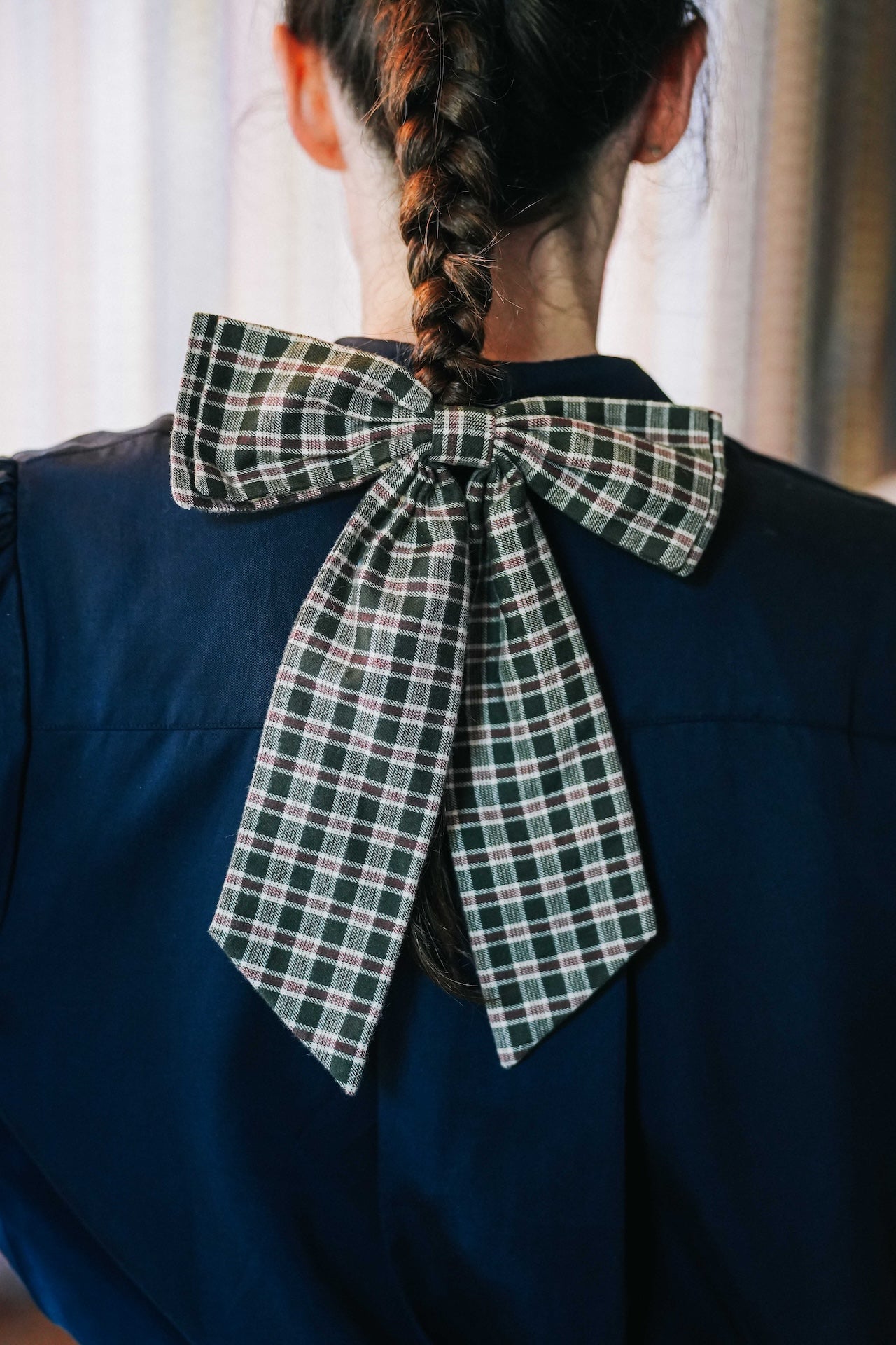 Barrette Noeud Nora - Tartan gris