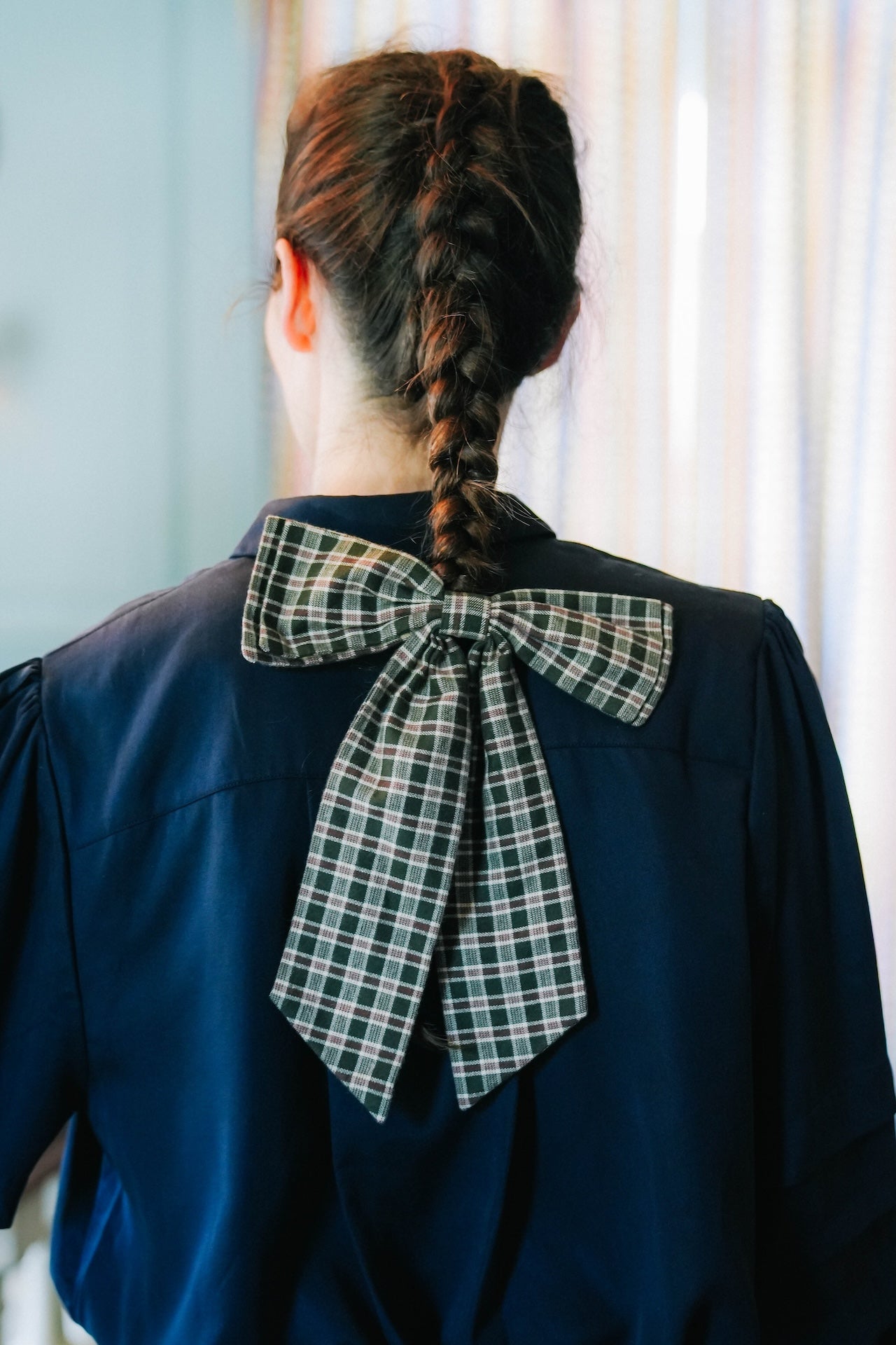 Barrette Noeud Nora - Tartan gris