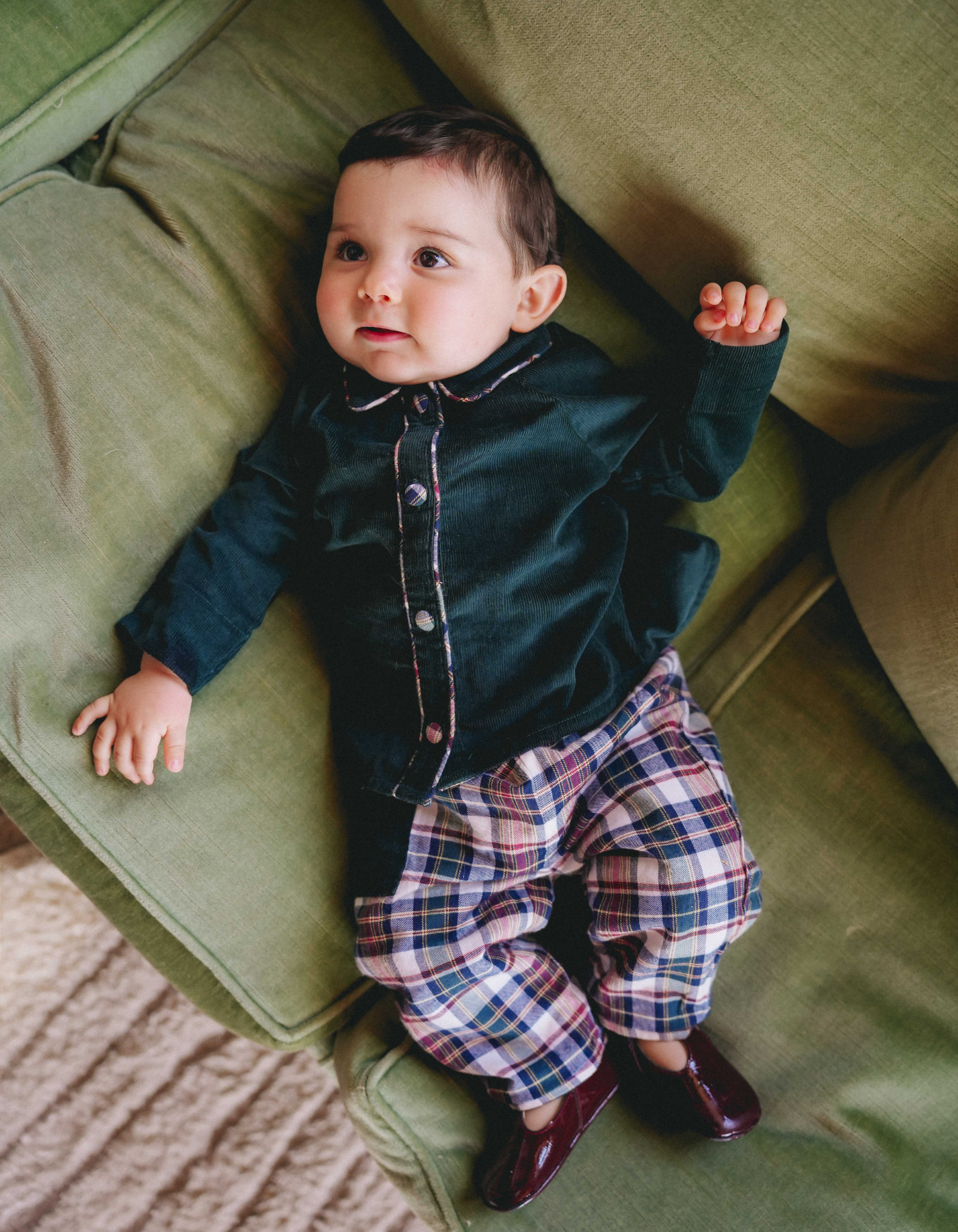 Chemise FÉODOR - Velours vert et Tartan de Noël