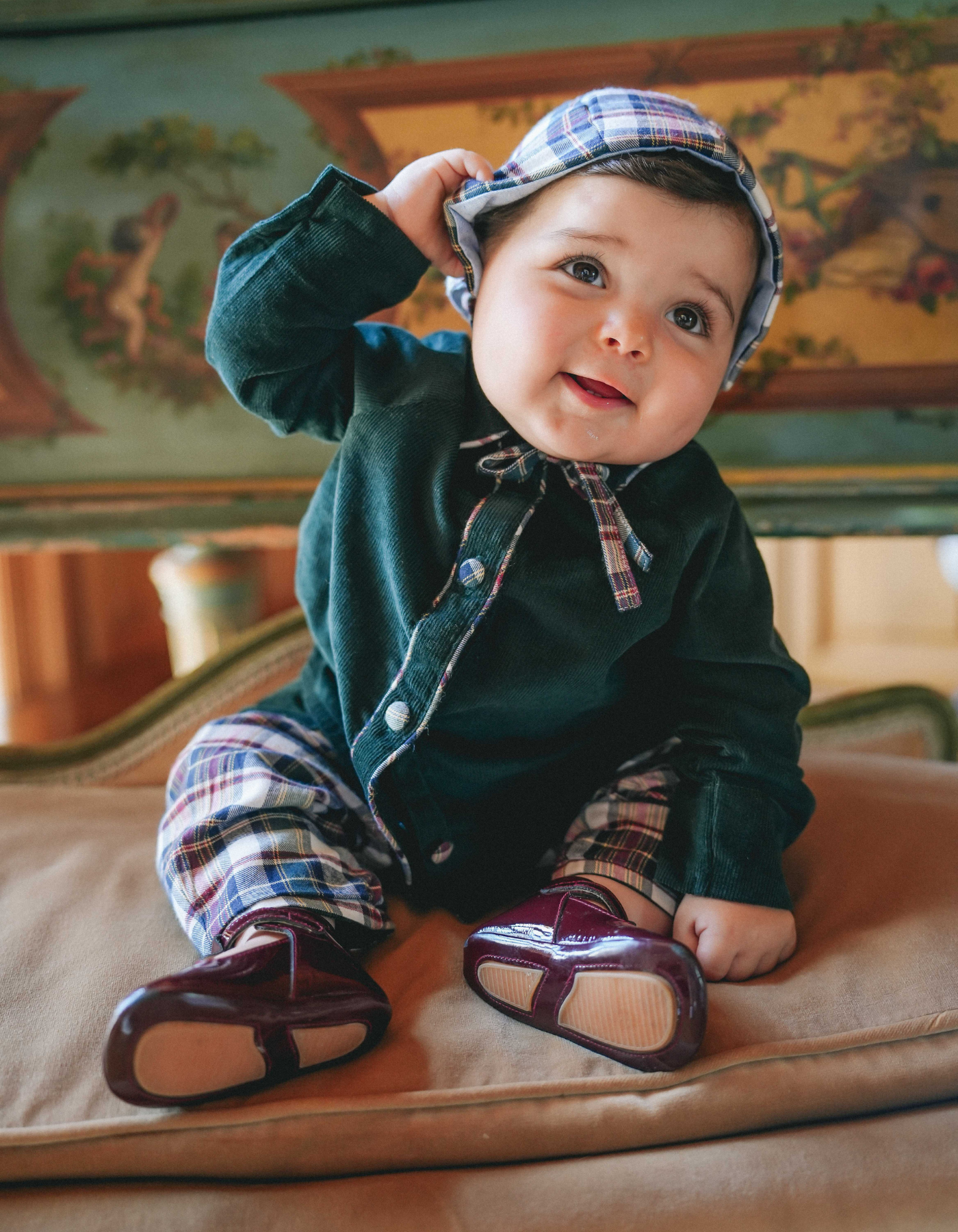 Chemise FÉODOR - Velours vert et Tartan de Noël