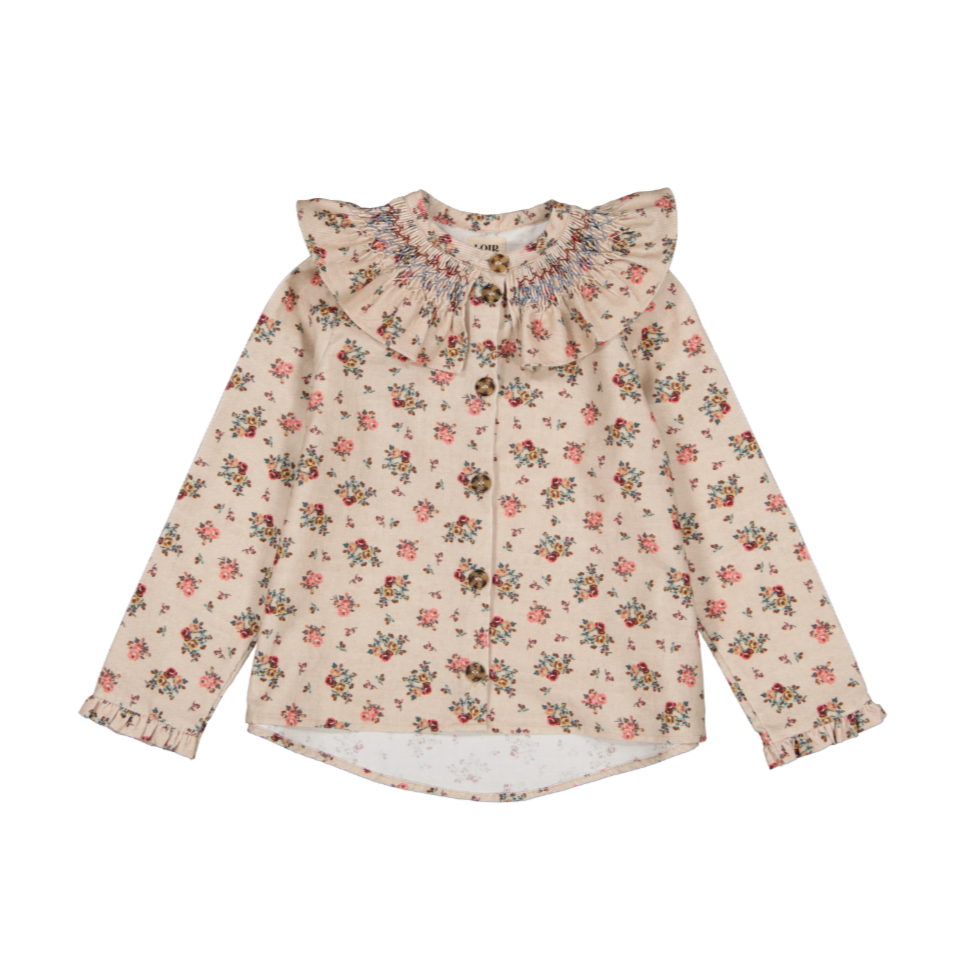 ESTHER shirt - smocked - Pink flower velvet