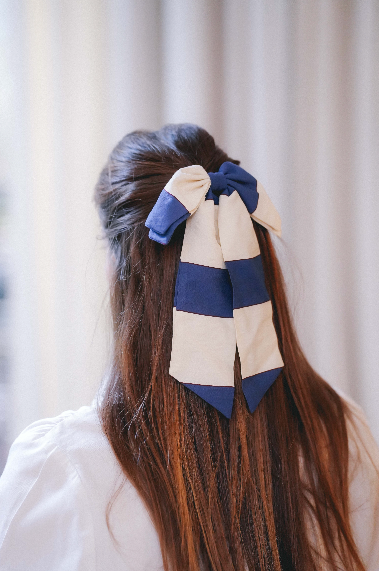 Maxi nœud Nora - Madame - Maxi rayures bleues