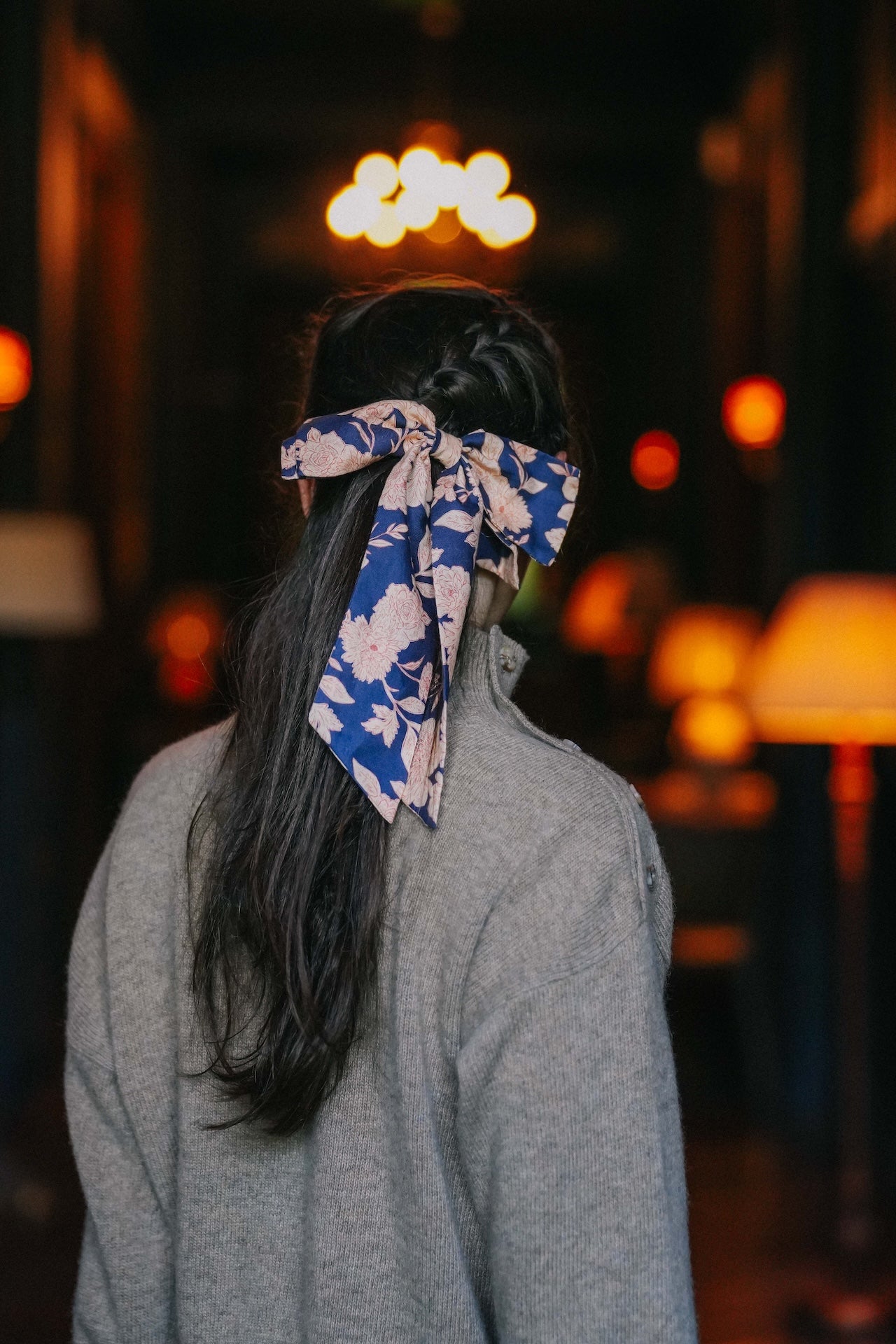 Barrette Noeud Nora - Fleurs Marine