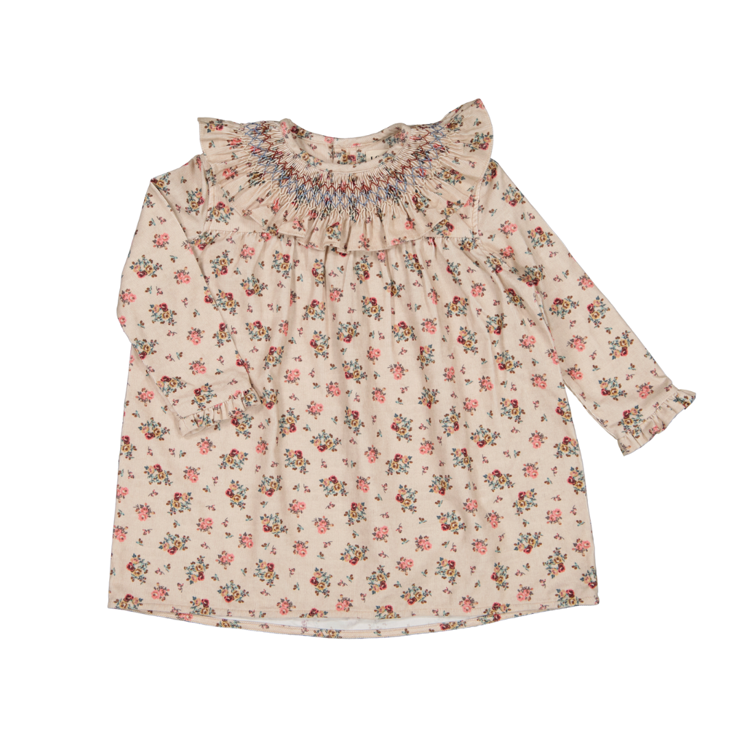 Sibylle dress - smocked - Pink flower velvet