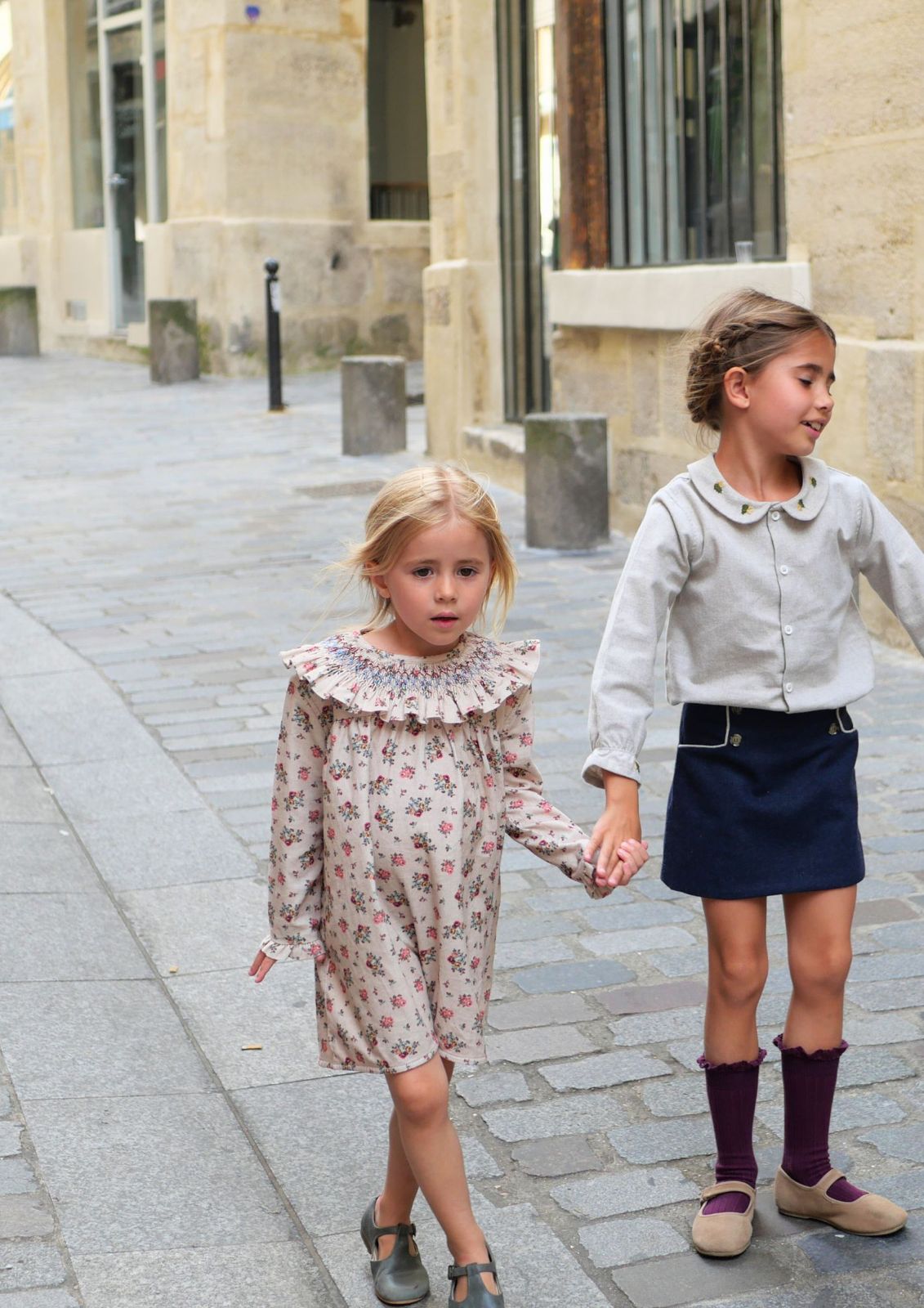 Sibylle dress - smocked - Pink flower velvet