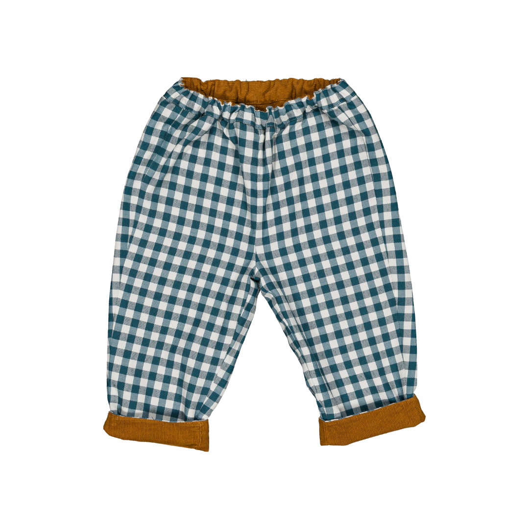 Pantalon NINI  - Vichy Bleu Canard et Velours Côtelé Caramel